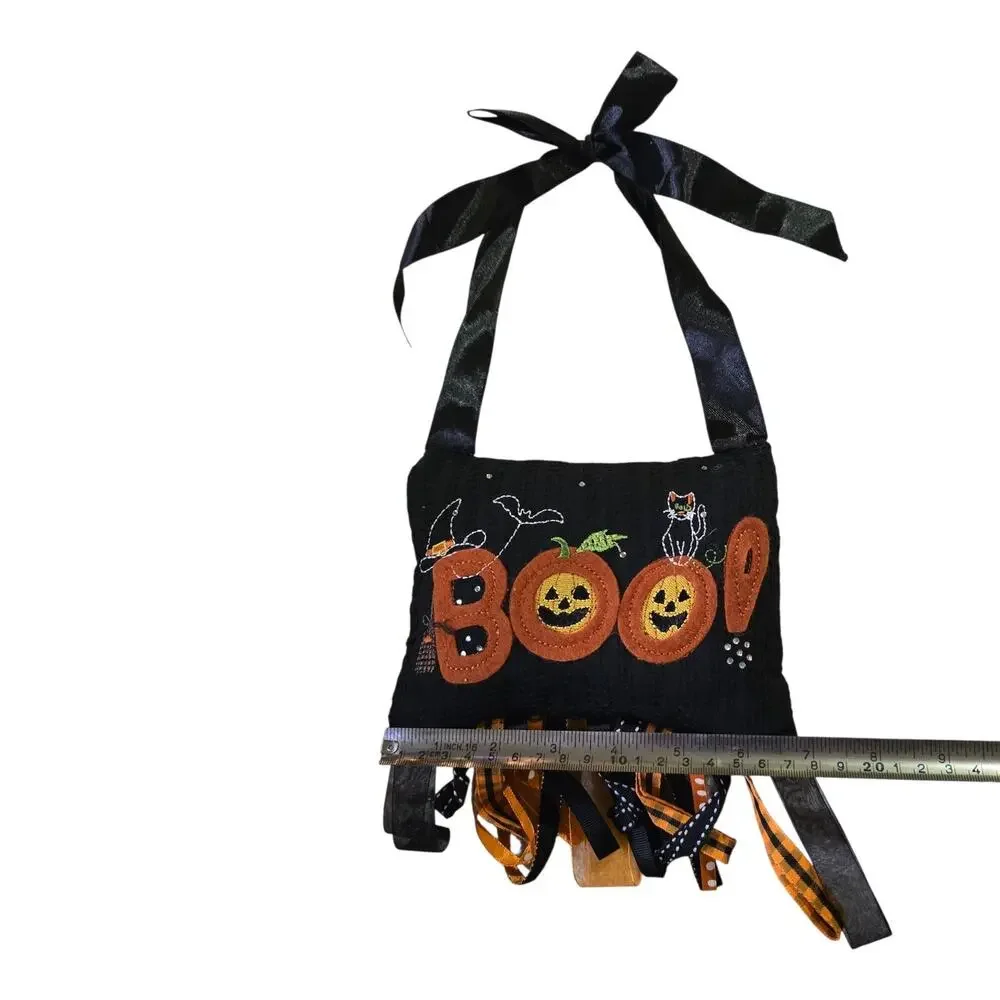 Halloween BOO Embroidered Pumpkin Pillow Holiday Door Hanger Witch Cat Pumpkin